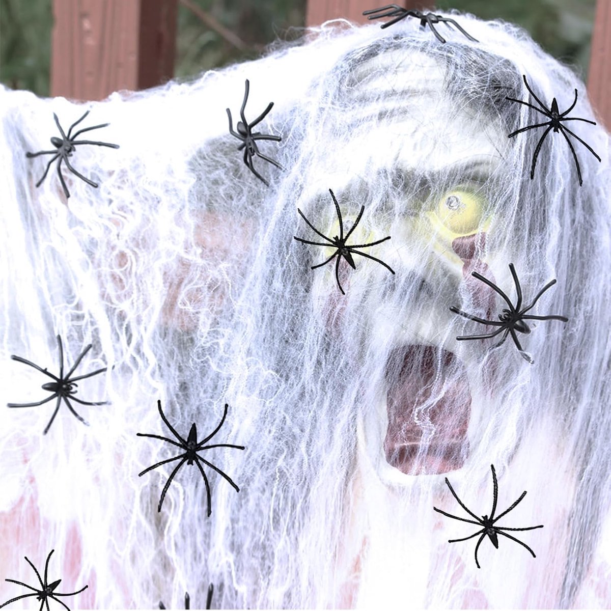 spinnenweb decoratie met 12 stuks spinnen voor Halloween decoraties griezelscène feestaccessoires 60 g rekbare Halloween spinnenwebben kunstmatige spinnen