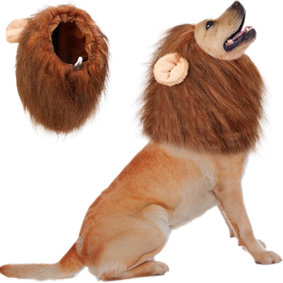 Leeuwenmanen voor hond, verstelbaar Halloween hondenleeuwenkostuum (M, koffiebruin)