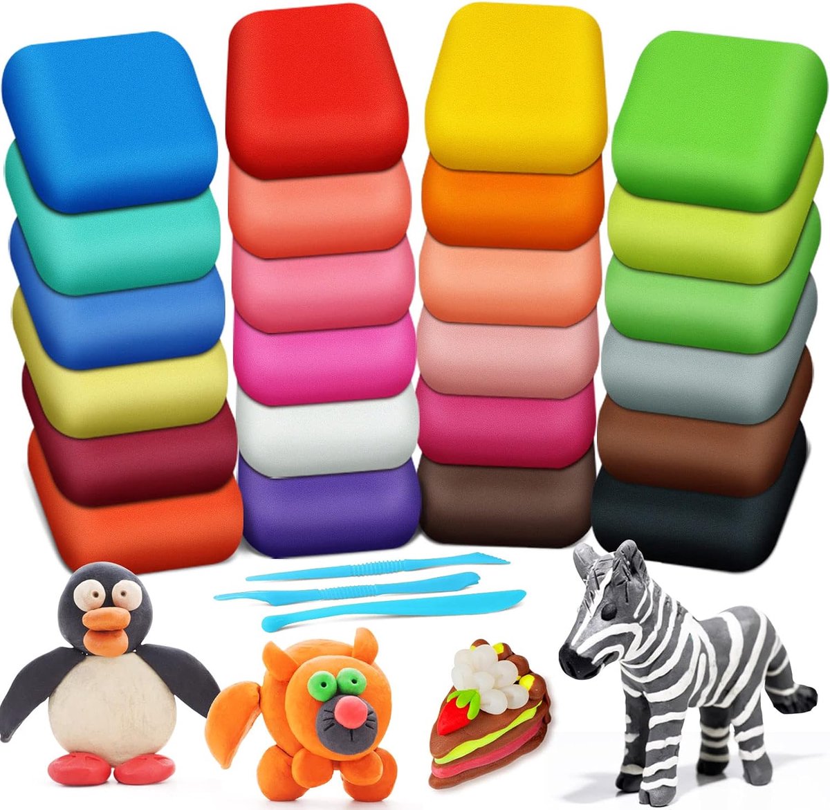 Luchtdroge klei - magische klei 24 kleuren, boetseerklei voor kinderen met gereedschap, knutselset voor kinderen, jongens, meisjes, speelgoedgeschenken voor leeftijd 3, 4, 5, 6, 7, 8 jaar