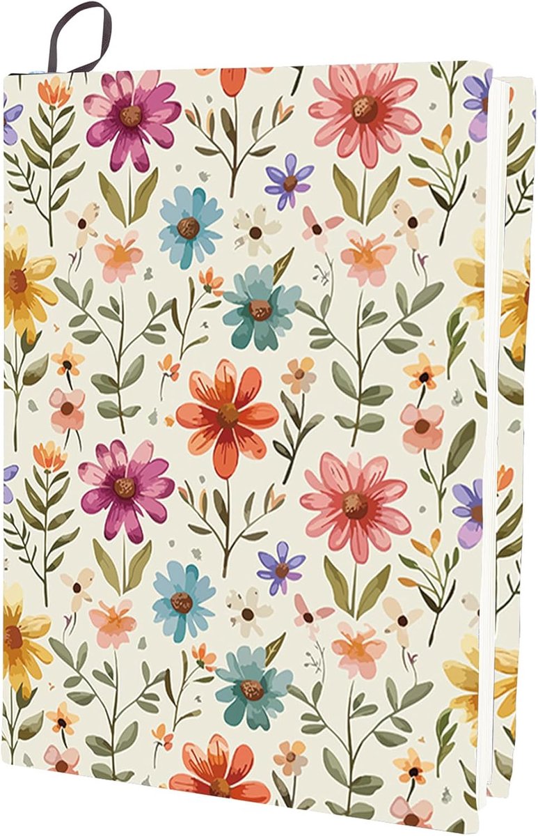 Elastische boekhoes met bloemen, bladeren, bloemen, wasbaar, herbruikbaar, grote nylon doek, boekenbescherming van polyester, elastische wikkelingen voor notebook van 9,4 x 15,7 inch