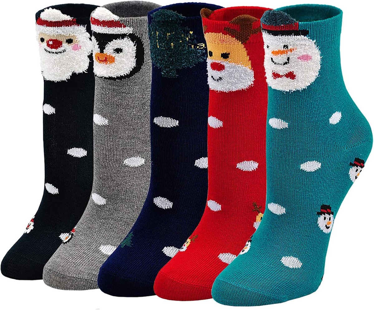 Weihnachtssocken Kinder Mädchen Socken Tiere Muster Bunte Lustige Strümpfe aus Baumwolle Weihnachts Geschenk für Mädchen, Größe 20-34, 5 Paare