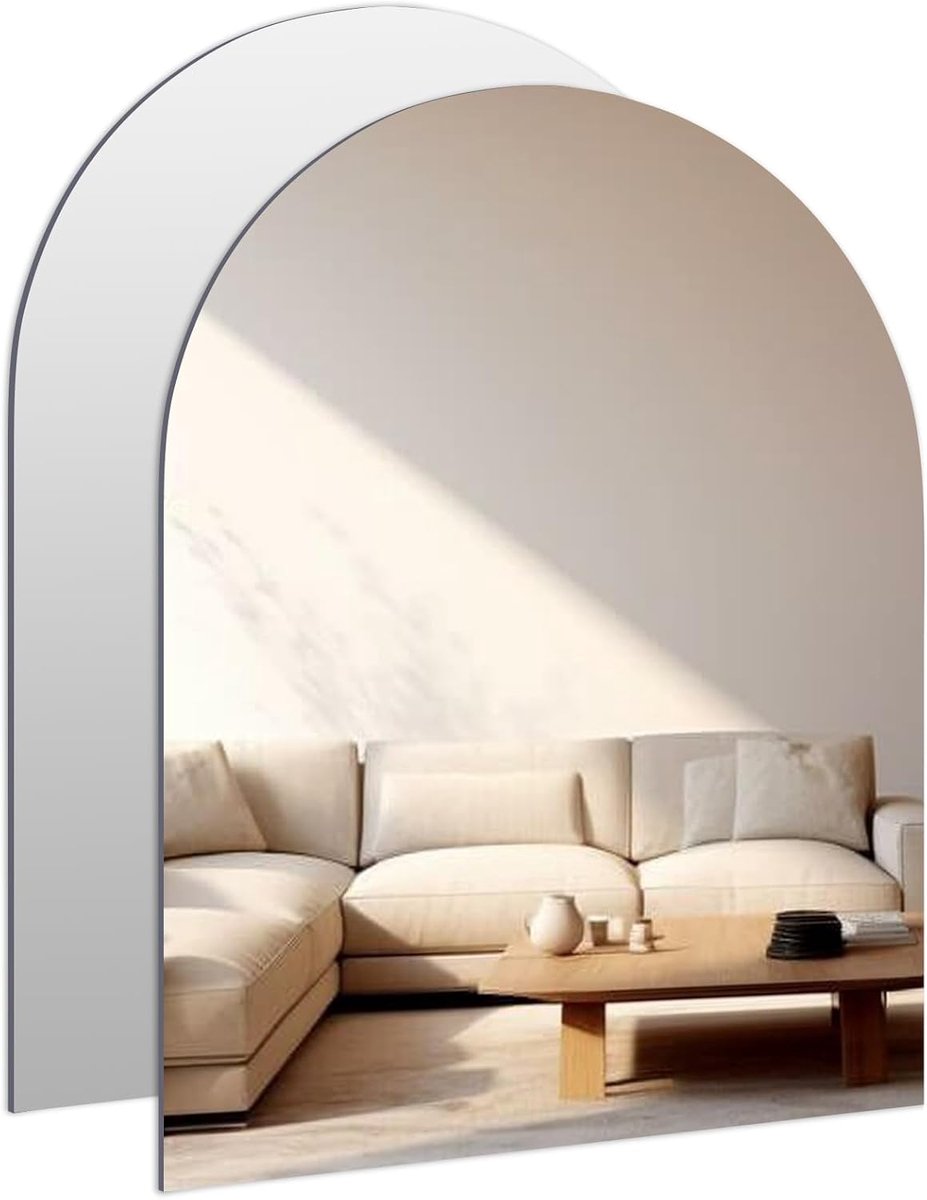 SnelShoppen - 2 stuks gebogen spiegels, zelfklevend, frameloos voor badkamer, 40 × 30 cm, wanddecoratie voor toilet en badkamer, modern design, eenvou