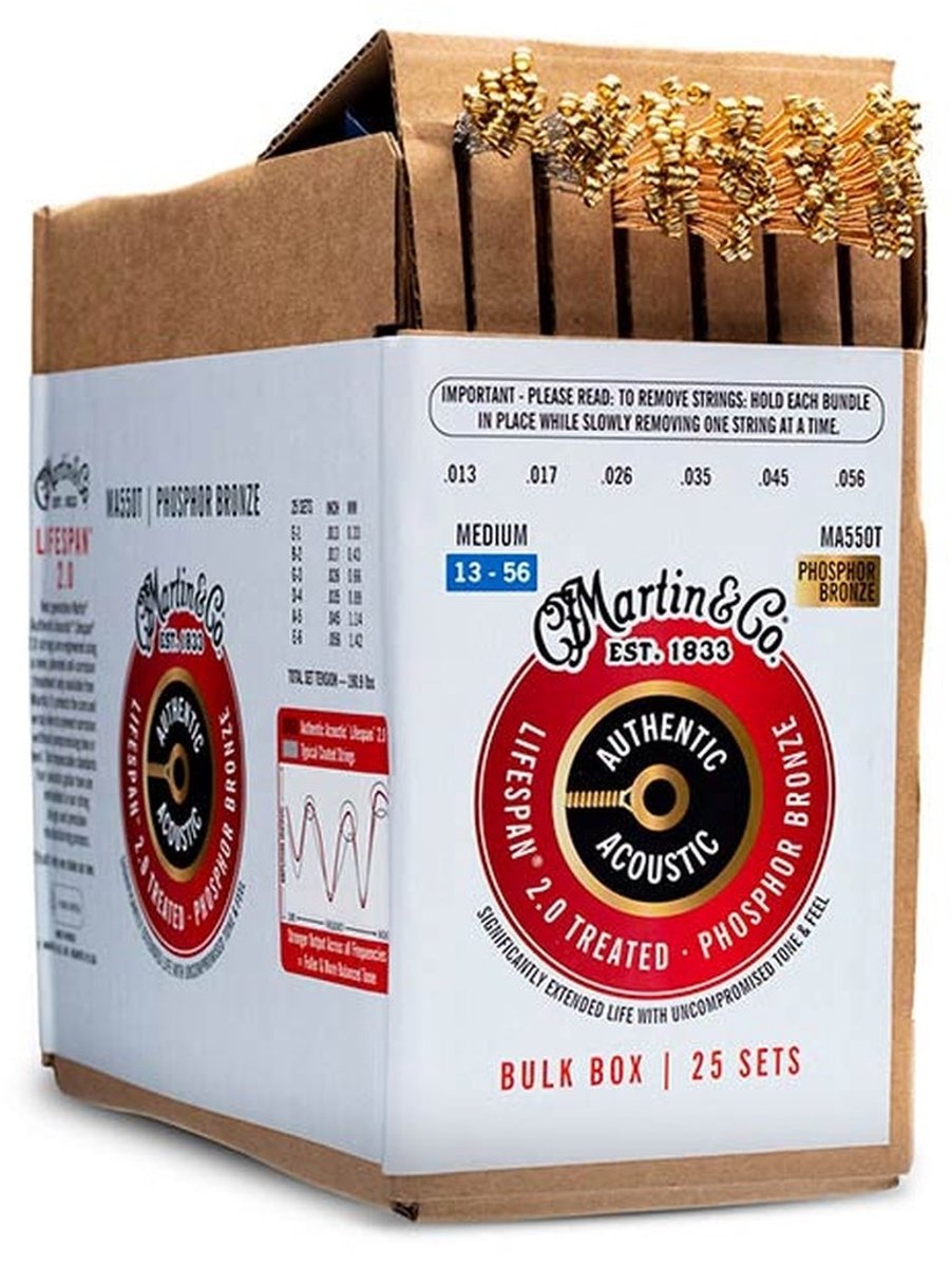 Martin & Co MA550T/BULK Phosphor Bronze Akoestische Gitaar Snaren Medium 25-Pack (013–056)