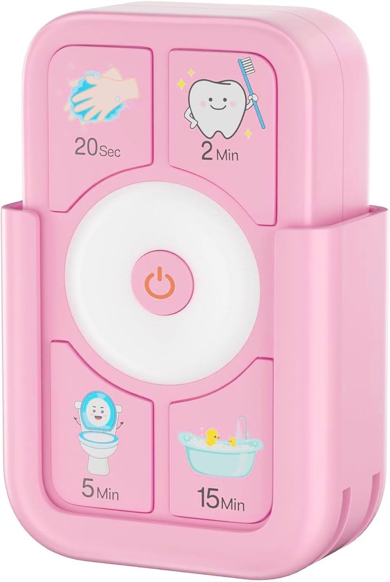 Timer voor kinderen om te poetsen: 2 minuten tanden poetsen 20 seconden handen wassen 5 min toilet 15 min douche, tijdmanagement tool voor kinderen - roze geschenken voor kinderen