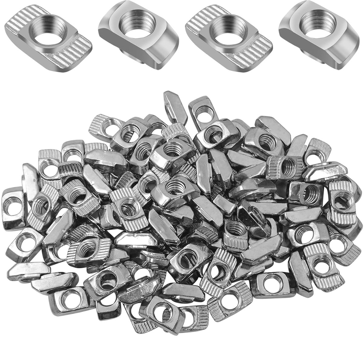 100 stuks moermoeren M8, hamerkopmoer koolstofstaal, druppelvormige T-groefmoeren, voor 40-serie aluminium profiel, extrusiesleuf, rail, zilver