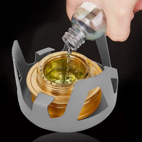 SnelShoppen - Mini Alcoholfornuis voor Backpacken - Lichtgewicht Messing Spiritusbrander met Aluminium Standaard - Draagbare Ultralichte Mini-kook Spi — afbeelding 4
