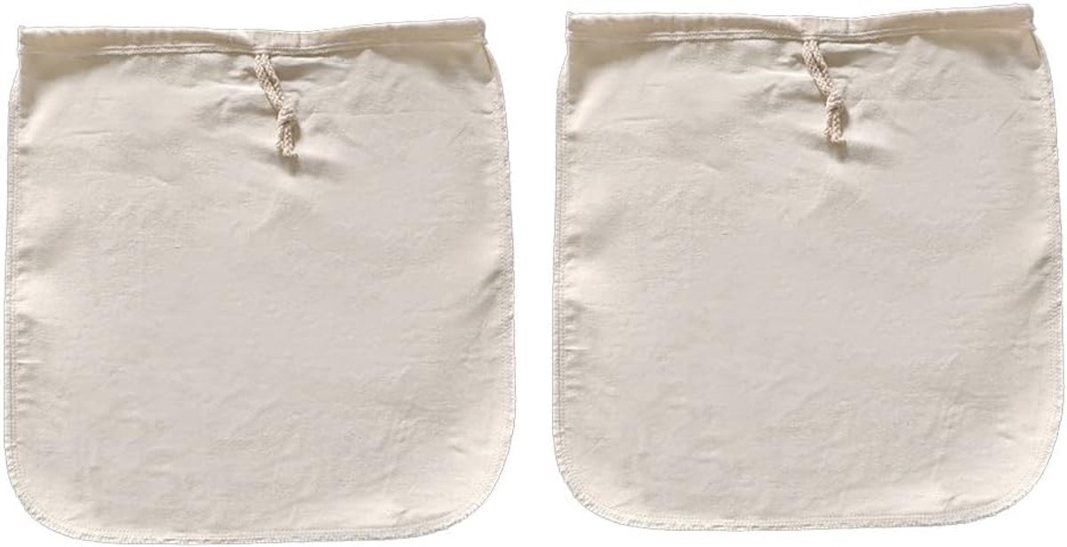 2 Stuks katoenen notenmelkzak, filterzak met trekkoord, Filterdoek Wasbaar, voor jam, levensmiddelen, yoghurt, sap, koffie, thee, koken, keuken (27,5 * 30cm)