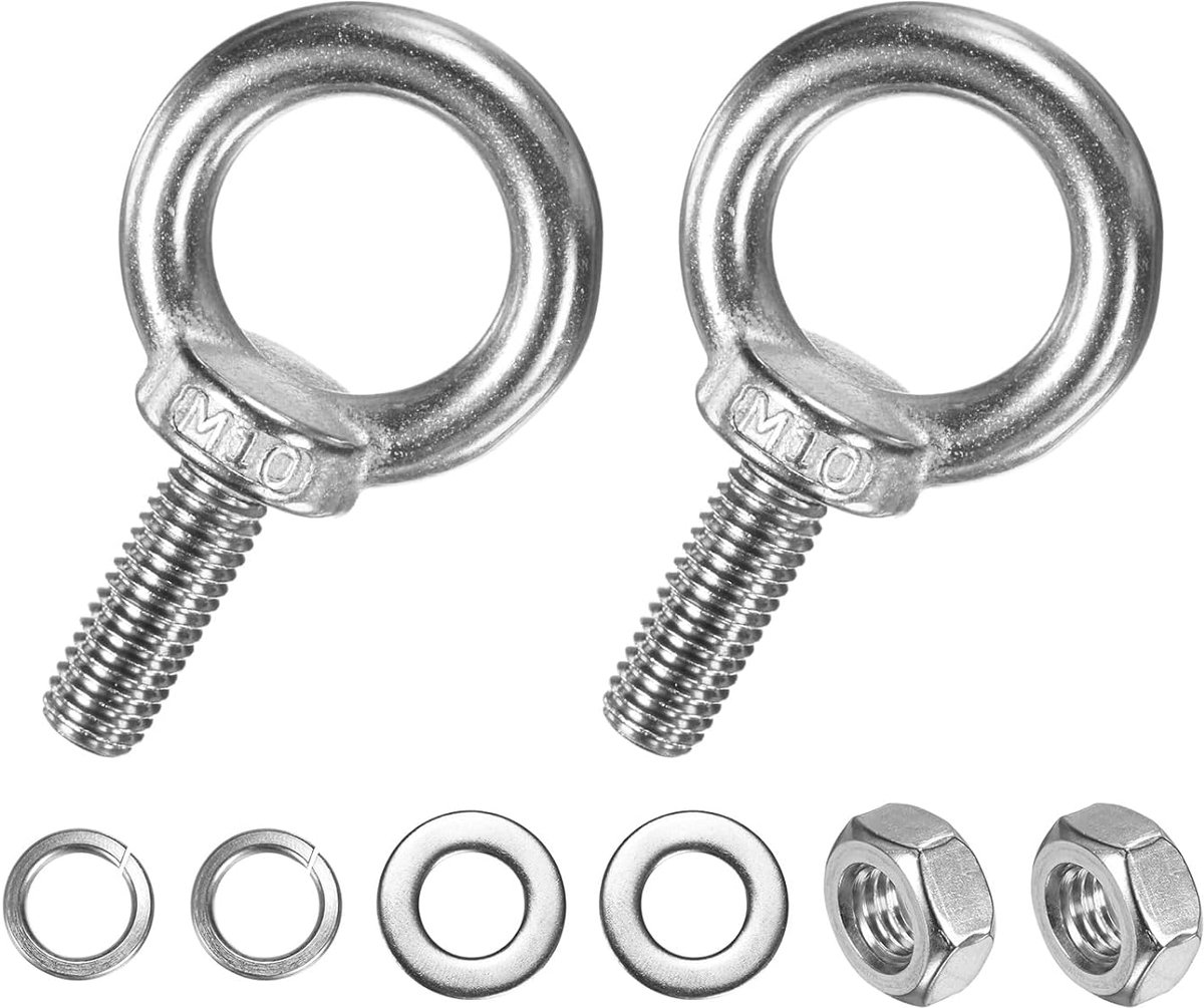 METERXITY Set van 2 ogen van roestvrij staal M10 x 26 mm met moer en sluitring, buitendraad, ring met schouderogen voor het optillen lengte 2,5 cm voor ophanging/bevestiging