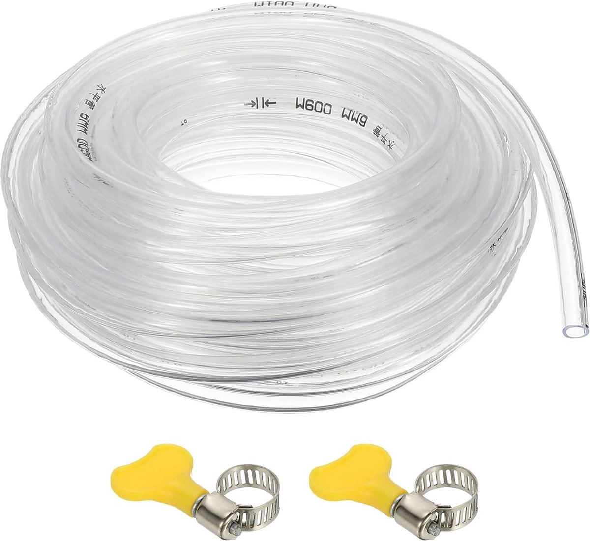 PVC Vinyl Buis, 1/4 "ID x 5/16" OD Flexibele Clear Plastic Buis met 2 Slangklemmen, Slanglijnpijp voor Multifunctioneel Industrieel Vinyl Aquarium, 33FT