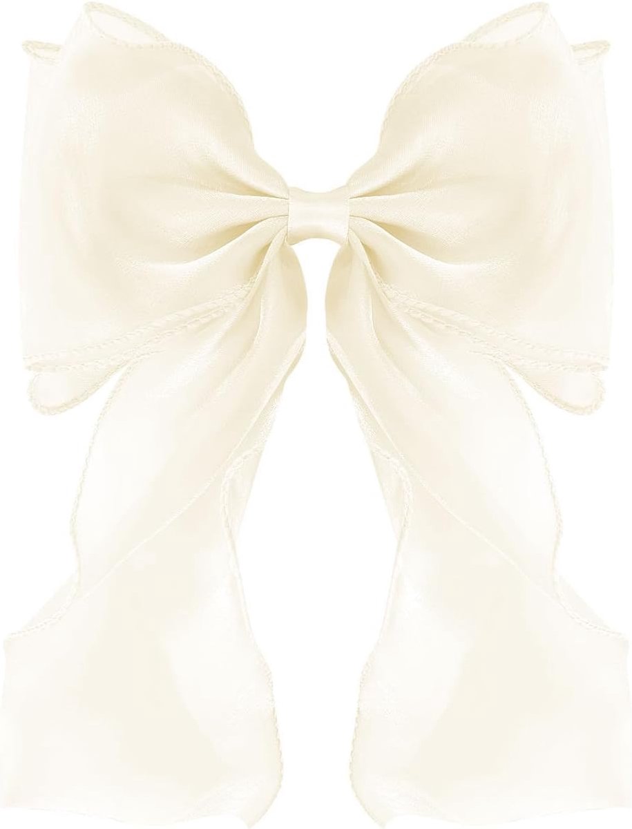 haarstrikclips voor dames, lichte haarspelden, strik van zijde, lange staart, Franse haarband, strik, haaraccessoire voor meisjes (wit)