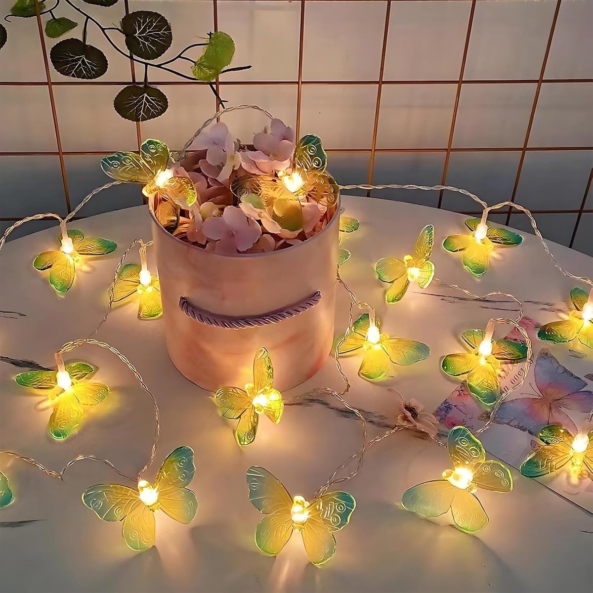 Vlinder String Lights, 3M 20 LED Vlinder Fairy Lights, Batterij of USB Aangedreven Lichten voor Outdoor Indoor Kinderen Verlichting Decoratie (Geel)