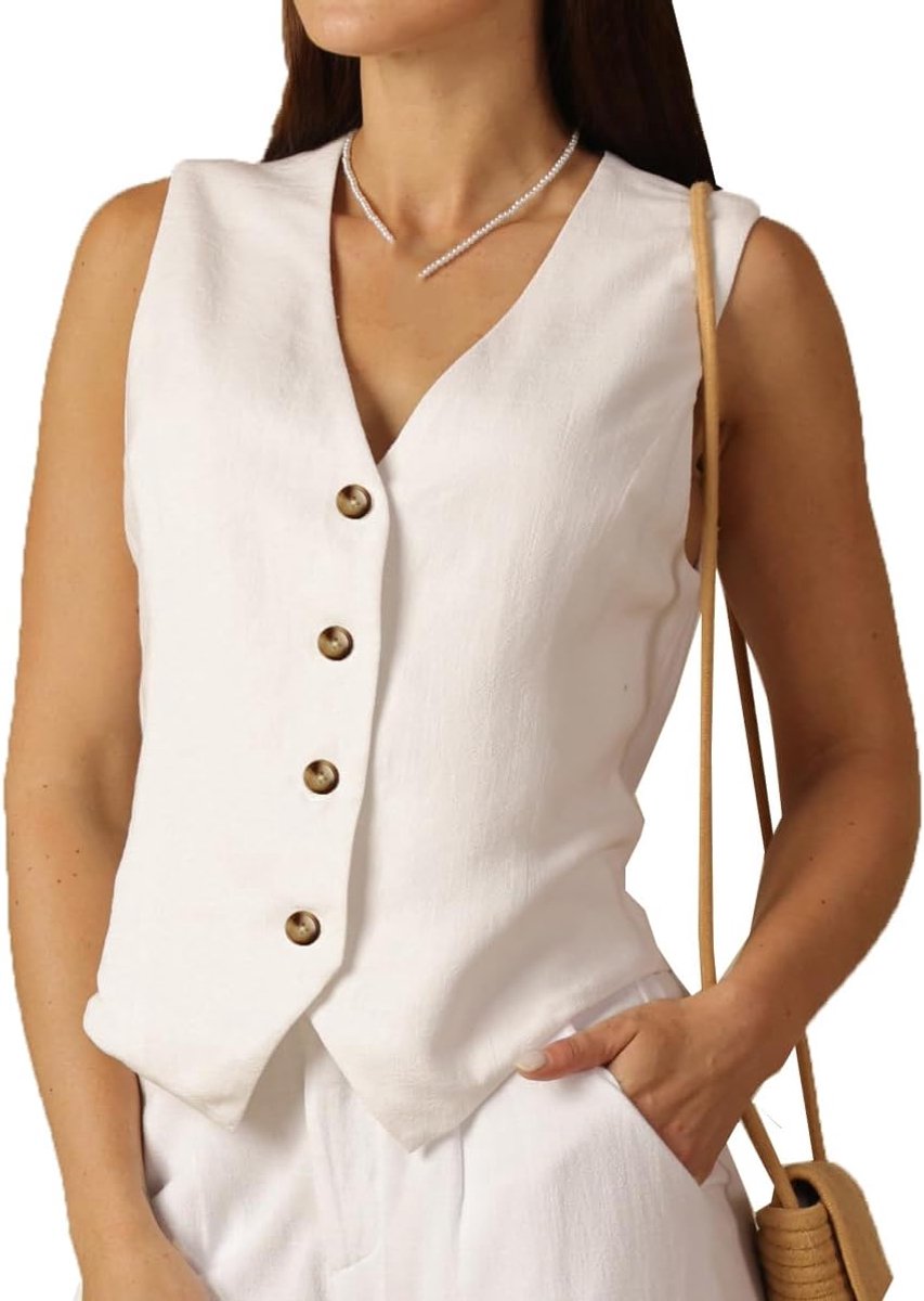 vest voor dames, V-hals, knoopsluiting, zakelijk, werk, vakantie, mouwloos, blazer, gilet
