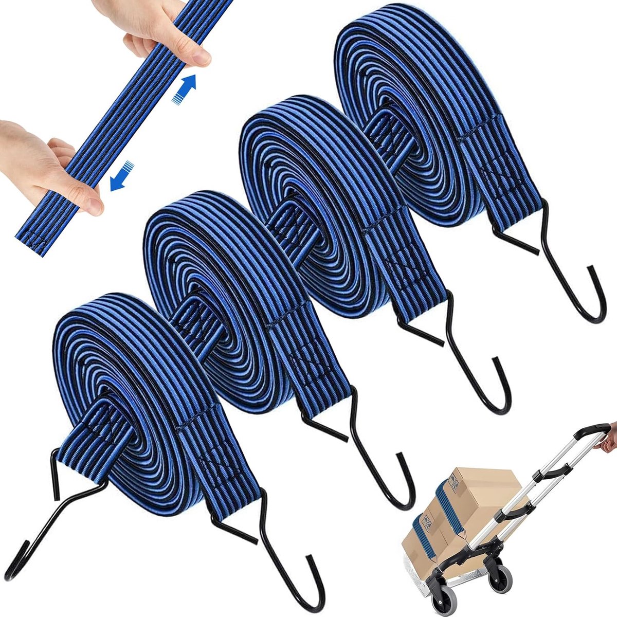 4 stuks spanrubber met haken, platte expanderspanbanden, 1 m lengte, bagagespanner, rubberen spanner voor steekwagen, bagagedrager, fiets, motorfiets, camping