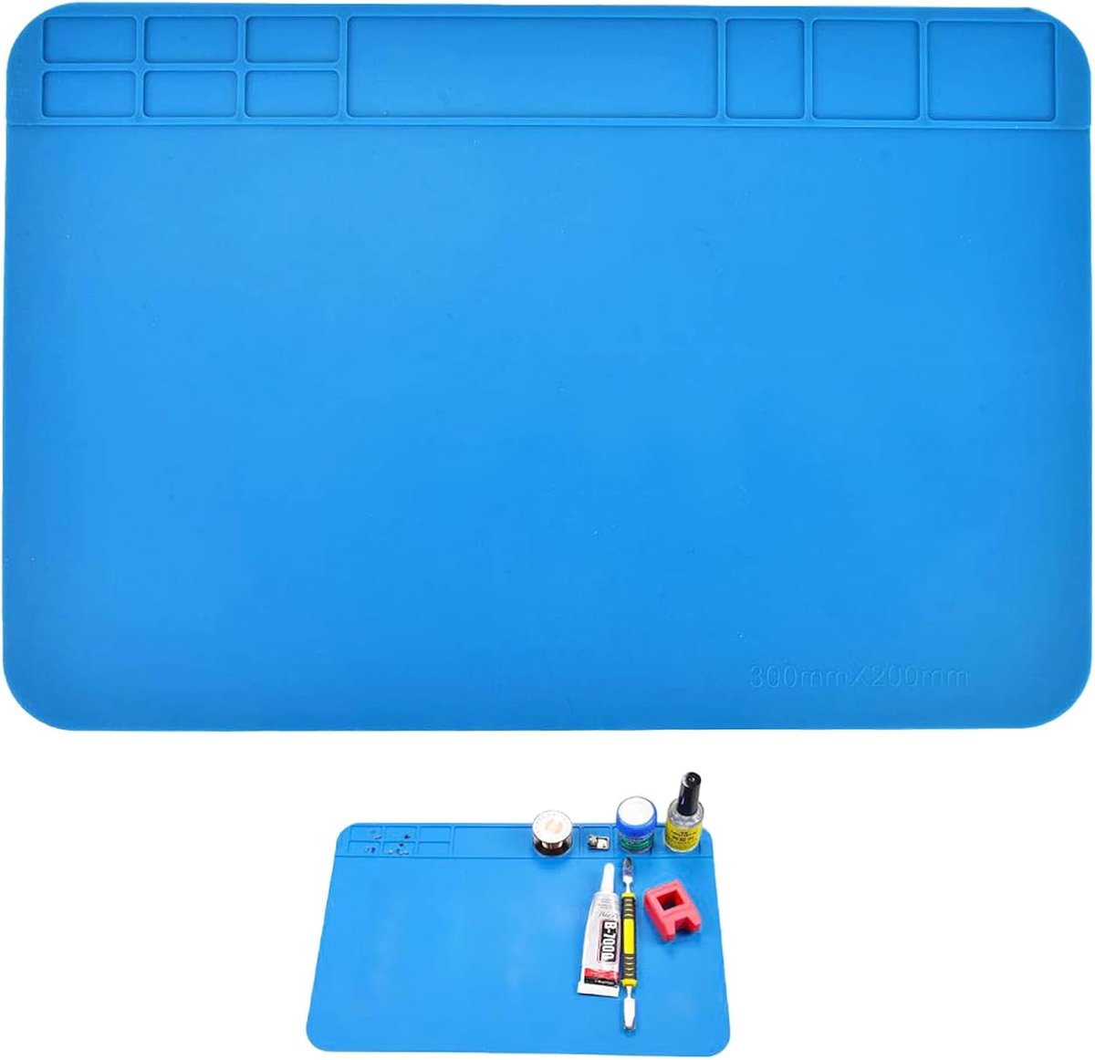 Soldeermat, 30 x 20 cm, soldeermat met schaal, hittebestendige soldeermat, antistatische reparatiemat, flexibele lasonderlegger, siliconen lasonderlegger, gebruikt voor mobiele telefoons, camera's