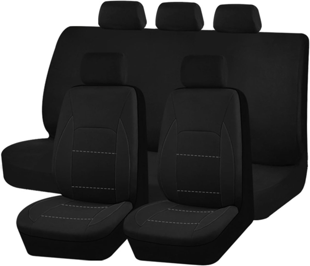 complete set, universele set, 9 stuks, voor bestelwagen, vrachtwagen, stoelhoezen, stoelhoezenset voor 5-zits, autovoorzijde, autostoelhoezen, passagiersbank, beschermhoezen, zwart
