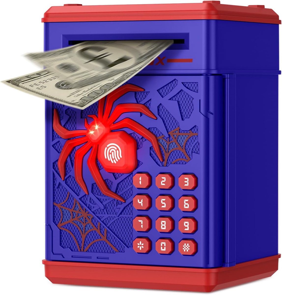 Spaarpot voor Kinderen, Spider Spaarvarken met Beveiligingscode en Muziek, Verjaardags- en Kerstcadeaus voor Jongens Meisjes van 3 4 5 6 7+ Jaar Blauw