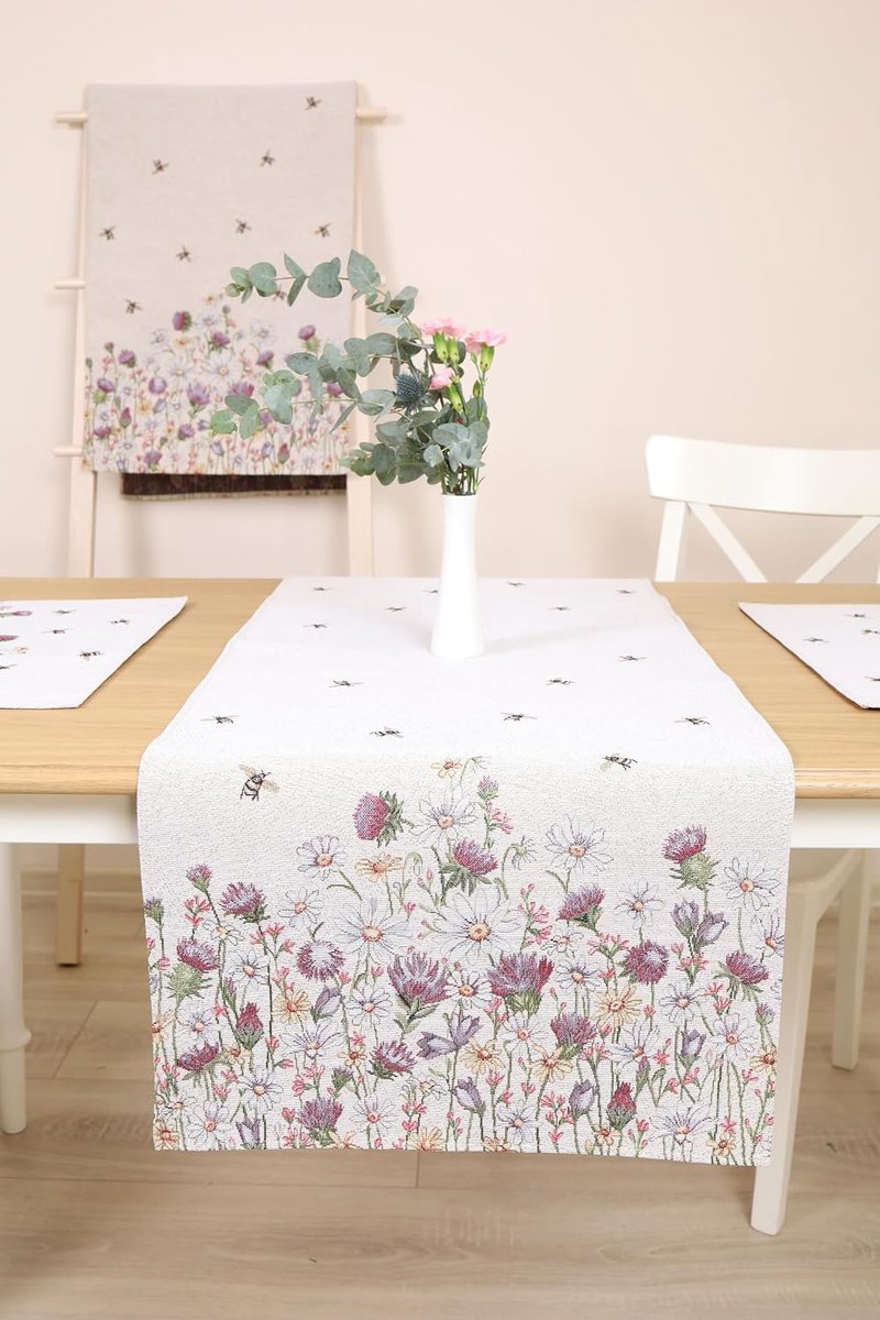 tafelloper, lente, zomer, afwasbaar, stof, 140 x 45 cm, 100% jacquard tapijt, tafelloper, loper, tafel voor eetkamer, verjaardag, boerderij, keuken, tafeldecoratie - bijen