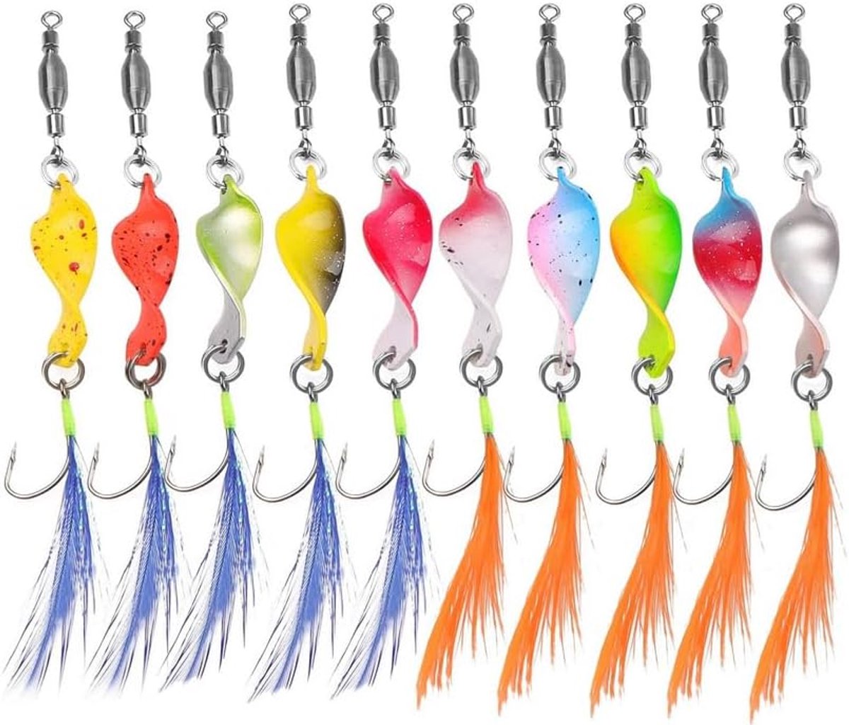 10 stuks twist forellepelset, enkele haak knipperlicht forel aas, spoon spinner forel set, spoons forel twist visaas, spoons forel mea twist met haakverwijderaar, UV-actief 3 g