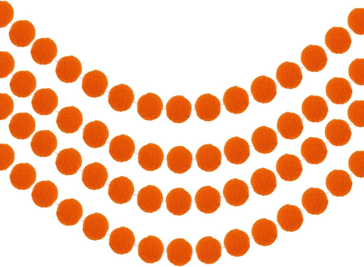 4 stuks vilten ballenslinger, oranje rode pomponslinger, handballen, 30 ballen, feestbanner, decoratie voor Kerstmis, verjaardagsfeestdecoratie