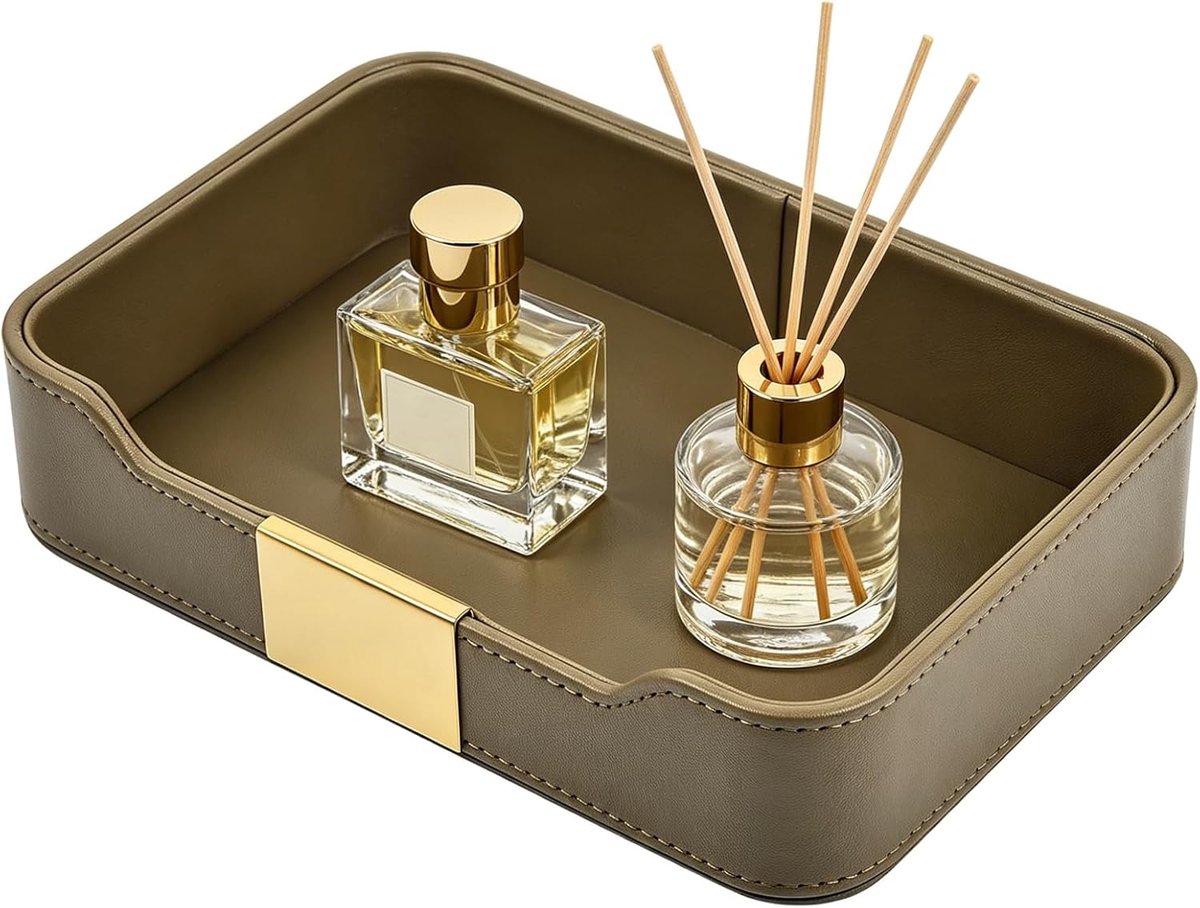 lederen dienblad, desktopopslag, catchall, organizer, decoratief, dienblad, om sieraden, horloges, cosmetica, sleutels, telefoon, portemonnee (olijfgroen, 54 x 37 cm l x 4,57 inch h)