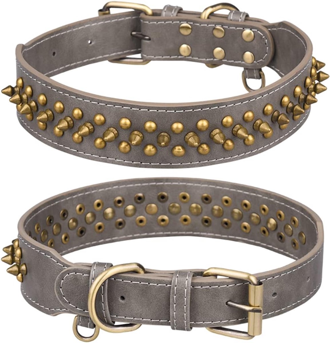 Bezaaid Halsband, Leren Halsband Met Studs Voor Middelgrote Tot Grote Honden, Anti-Bijt Halsband
