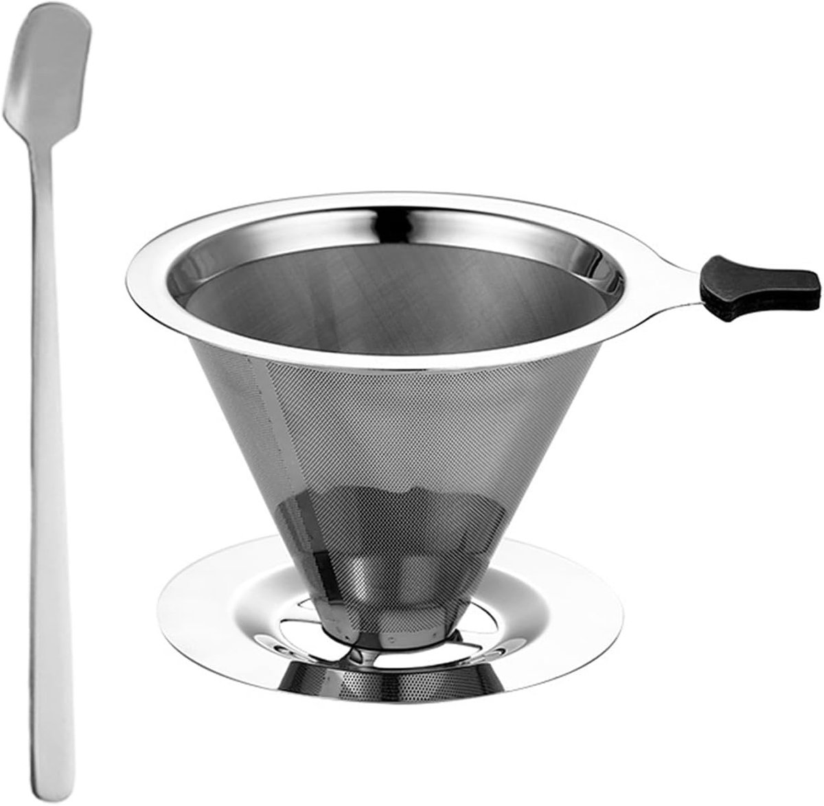 1 x 800 mesh koffiefilter, 1 basisplaat, 1 siliconen hoes, 1 koffielepel, koffiefilterset, herbruikbare koffiefilter, koffie om te gieten