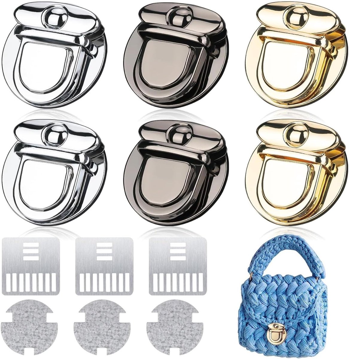 slot voor tas, 6 stuks, steekslot voor tassen, metaal, zaksluiting, draaisluitingen voor handtassen voor leren tas, portemonnee, portemonnee, doe-het-zelf, 3 kleuren