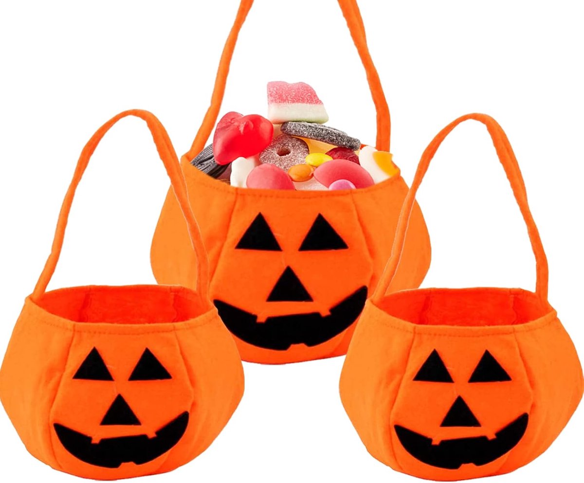 3 stuks Halloween-pompoen-snoepzakken, Halloween-pompoentas, snoep- of schertzak, Halloween-pompoentassen, voor Halloween-feestjes (A)