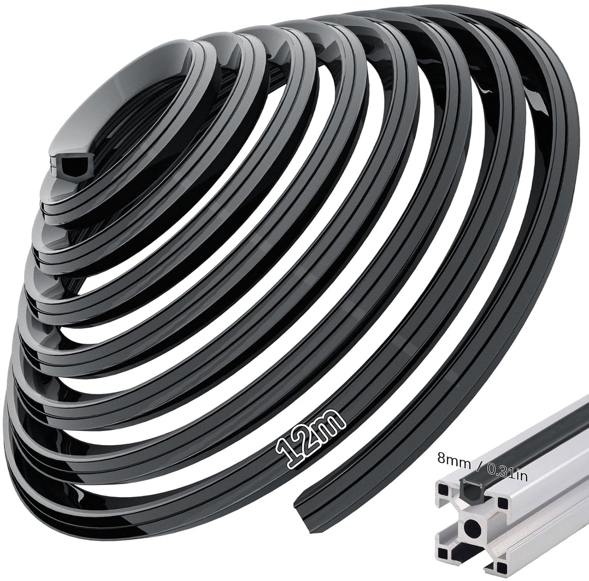Aluminium profiel, stofbescherming, 12 m, aluminium profielrandstrip 30 x 30,40 x 40 cm, groef 8, aluminium profiel, accessoires, zachte afdekking, pvc, aluminium profiel, groefafdekking voor