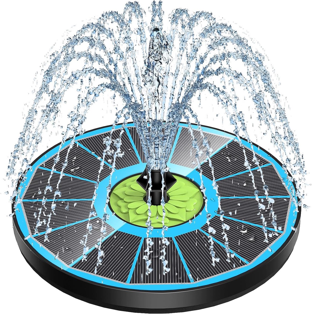 Zonne Fontein Glas, 3.5W Zonne Vogelbad Fontein Pomp Zonder Batterij Met 4 Vaste Stangen & 7 Sproeiers, Zonne Water Fontein voor Vogelbad, Tuin, Buiten, Vijver (Blauw）