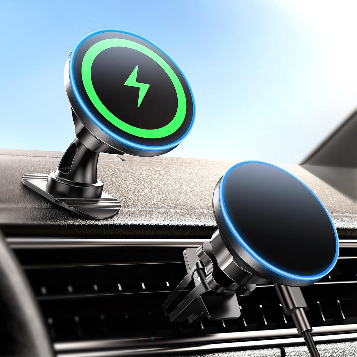 Mag safe Car Mount Charger, [2024 Upgrade] 15W 2 in1 magnetische draadloze autolader Mag-safe Vent/Dashboard Telefoonhouder Mount Charger voor iPhone 15 14 13 12 Serie Snel opladen