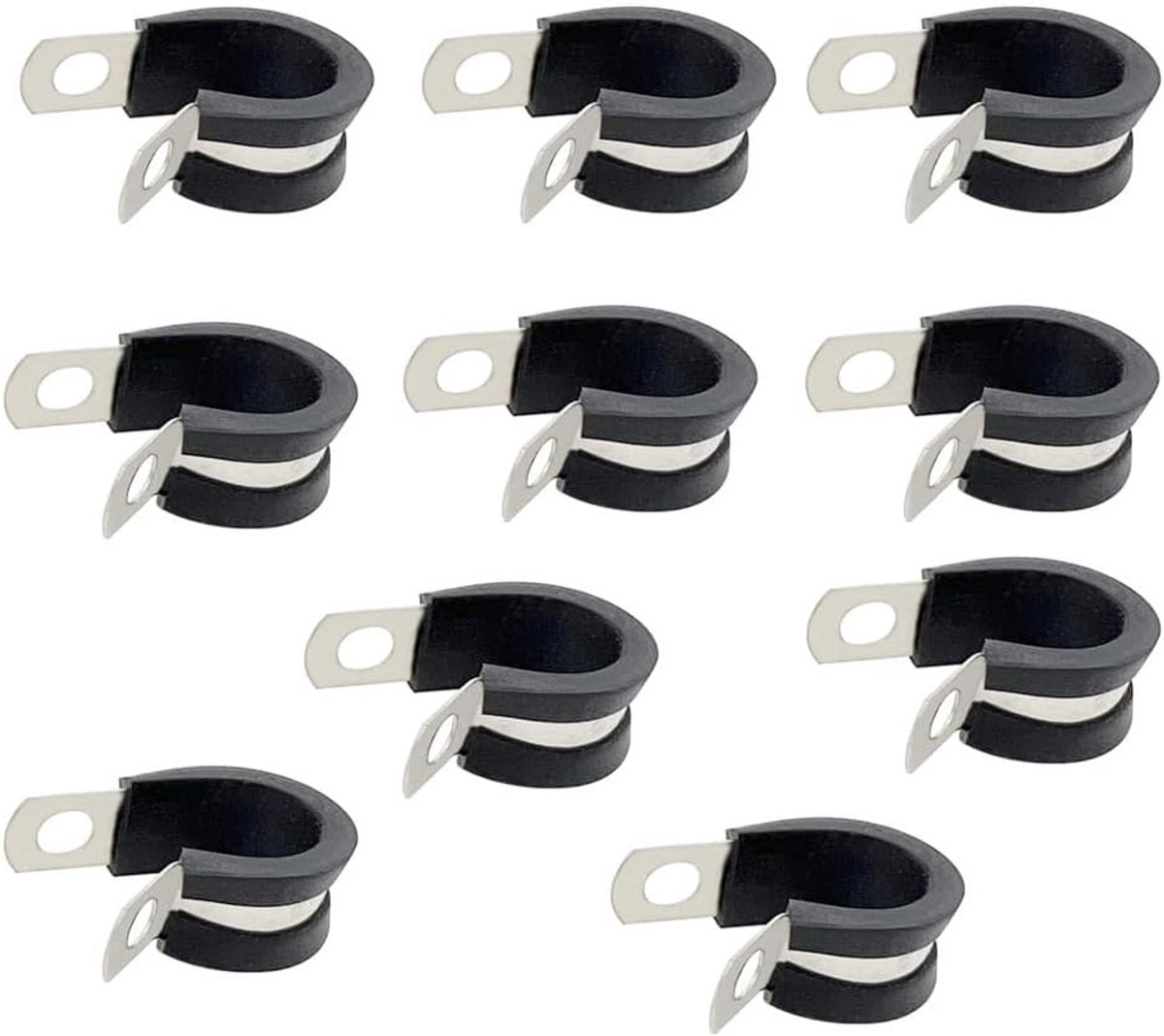 10 stuks 13 mm kabelklemmen, rubber, P-clips, slangklemmen, buisklemmen, kabelklemmen, roestvrij stalen kit, metaaldraad, kabelklemmen, kit