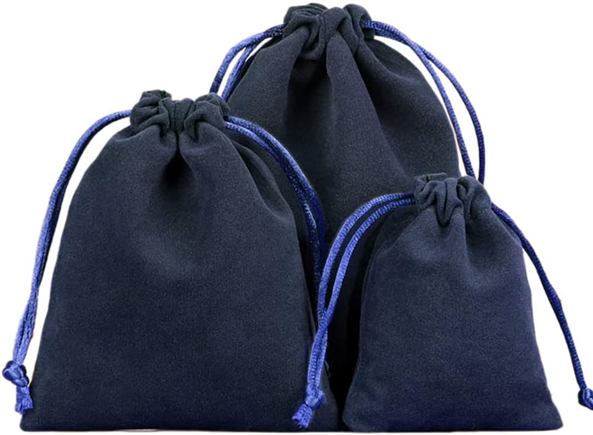 Sieradenzakjes, kleine stoffen zakjes met trekkoord, fluwelen zakjes, geschenkzakjes, stoffen zakjes om te vullen voor sieraden, bruiloft, Kerstmis, verjaardag, feest, cadeau, 10 x 12 cm, marineblauw