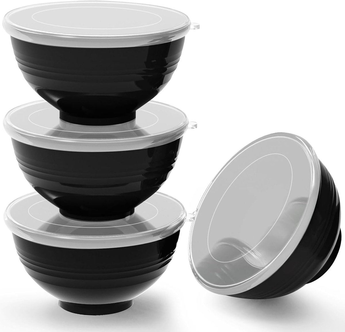 Onbreekbare grote granen kommen met deksels- 24oz Plastic Lichtgewicht Bowl Sets 4 - Vaatwasser & Magnetron Safe - voor granen, salade, soep, noedel, 4 stuks