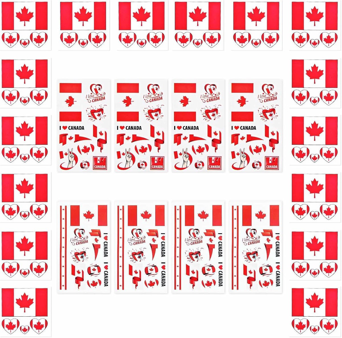 24 vellen Canadese vlag tatoeages voor Canada Dag Decoraties - Canadese tijdelijke tattoo transfer stickers voor Victoria Day Thema Party Voetbal Fan Support Evenement