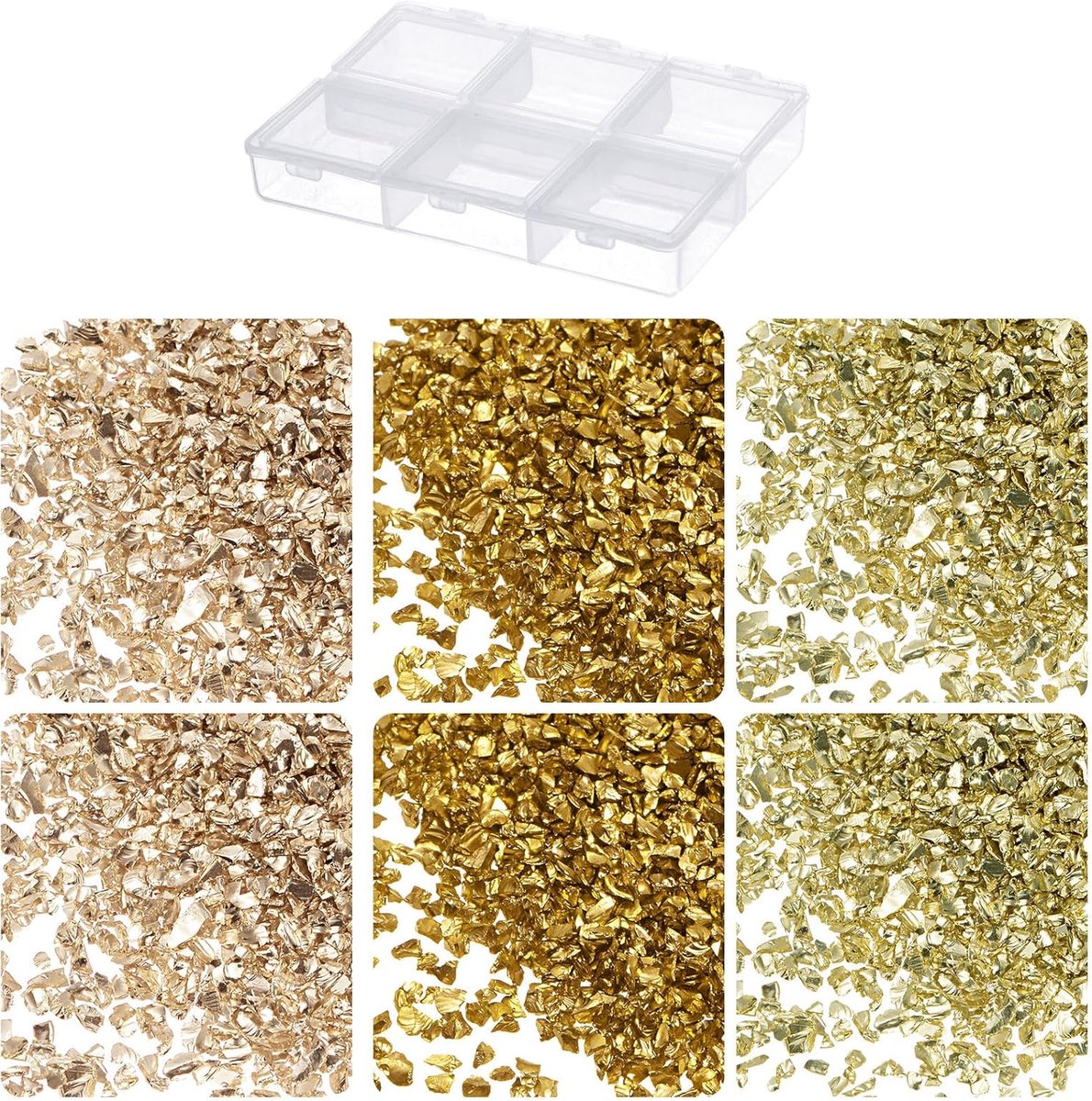 3 kleuren verpletterd glas chips - [1-3mm x 33g] onregelmatig metallic glas gouden toon kleurrijke kleuren serie voor doe-het-zelf decoratie gebruik, gegalvaniseerd oppervlak