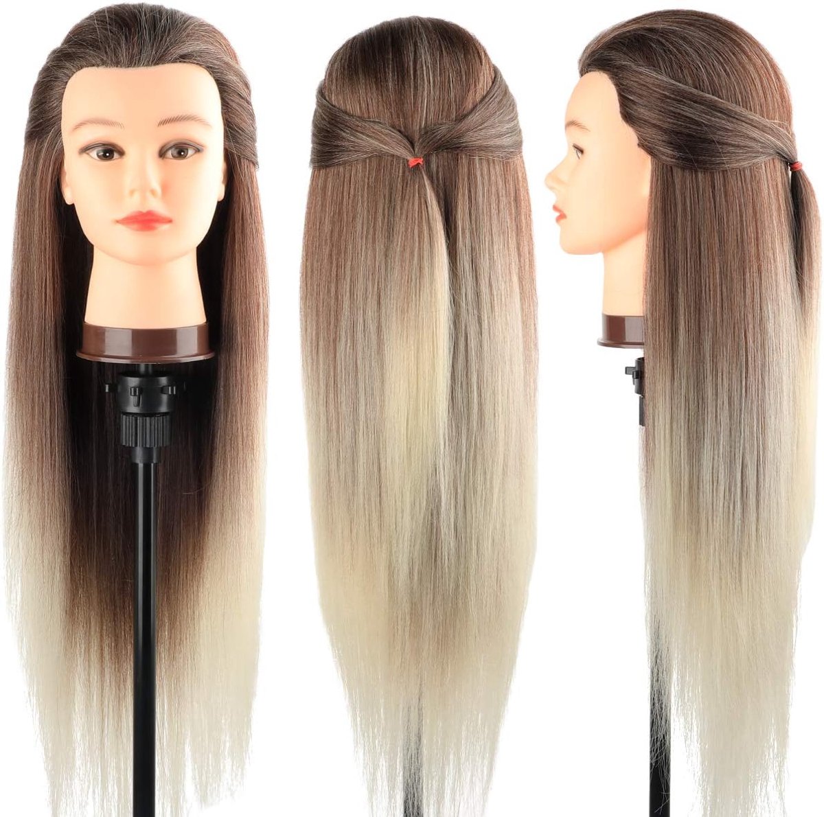 DanseeMeibr 26-28 Inch/66-71 cm Kappershoofd 100% Synthetische Vezel, Schoonheidsschool Mannequin, Poppenhoofd met Gratis Klem voor Vlechten, Styling