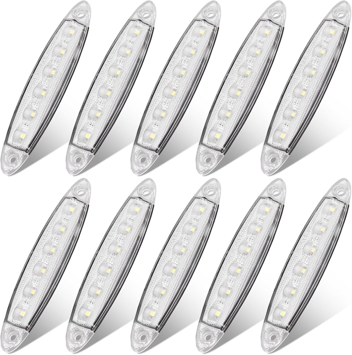 10 stuks zijlichten voor aanhangers, 12 V, 6 leds, zijlichten, goedgekeurd, E-mark, waterdicht, IP65, met universele schroeven, voor vrachtwagens, aanhangers, vrachtwagens (wit)