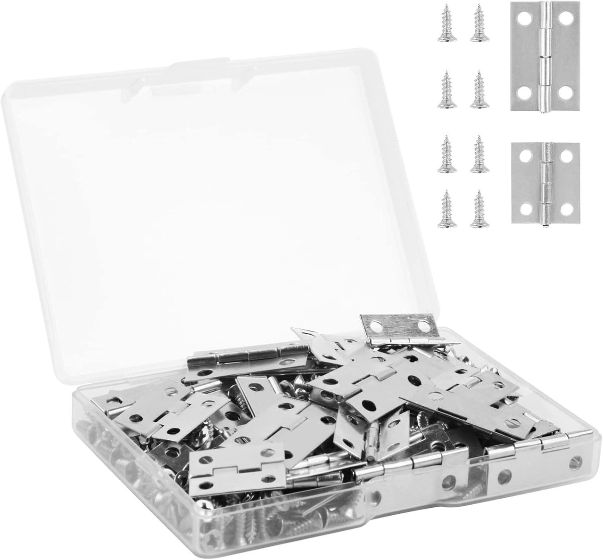 Scharnieren Set - Sieradendoos Mini Scharnieren, 300 Stuks 7 mm Schroeven, Kastscharnier Met Draagbare Opbergdoos - Klein Formaat Thuis Hardware