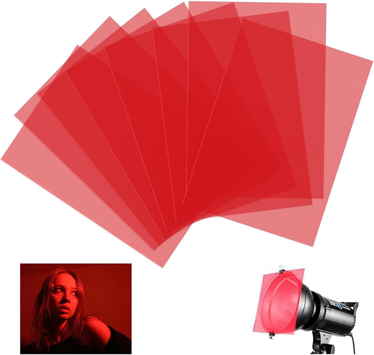 8 stuks hittebestendige folie voor lampen - Rood transparant - 29,7 x 21 cm - Kleurfolie voor LED en fotografie