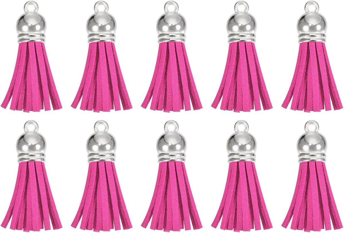 Kwastjes, 3,8 cm, met zilverkleurige capuchon, voor het maken van sieraden, armbanden en knutselwerk, fuchsia
