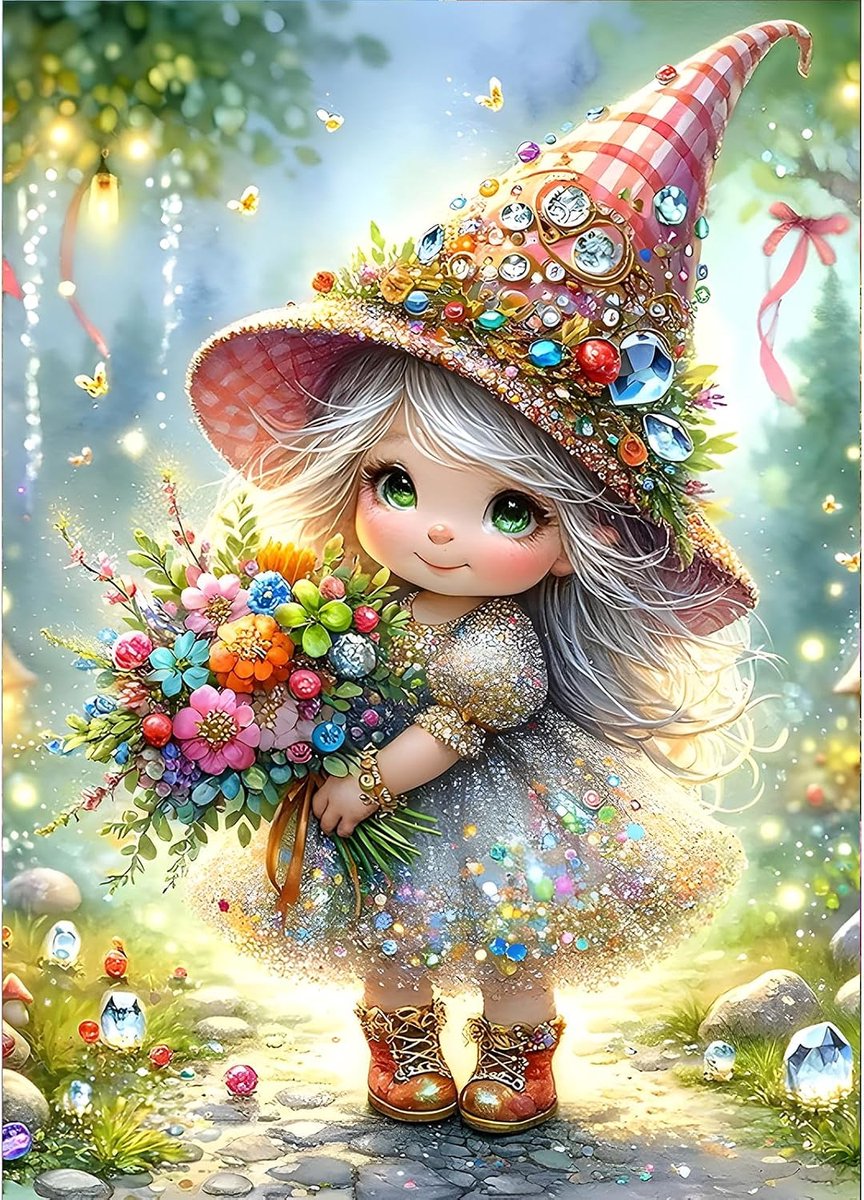 DIY 5D Elf Meisje Diamant Kunst Schilderij Kits, Fantasie Volledige Ronde Boor Sparkelende Diamant Schilderij Afbeelding, Bloemen Diamant Schilderij Kunst Kits voor Volwassenen Beginners, Thuis