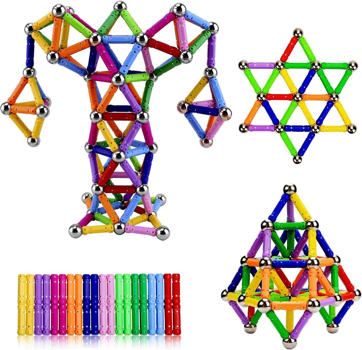 Bouwstenen, Magnetische Stokken Set 144 stuks, Magnetische Constructie Speelgoed Magneetblokken Stokken Educatief Speelgoed voor Kinderen (kleur willekeurig)