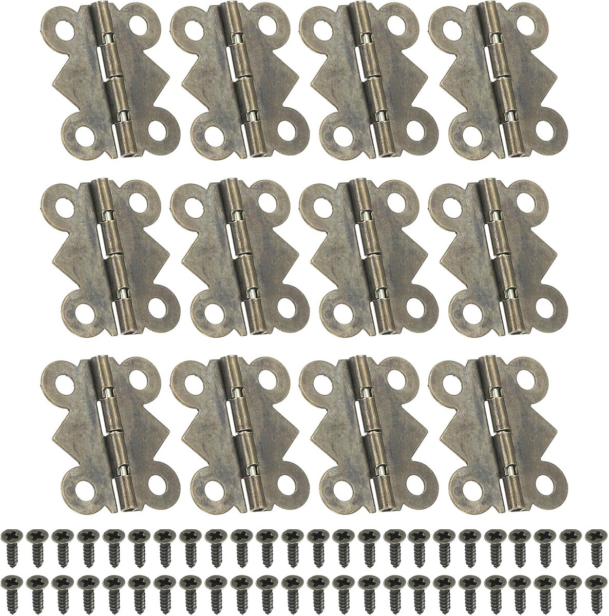 Scharnieren 7/8 inch, 12 stuks 90-graden mini vlinderscharnieren sieradendoos hardware met 48 schroeven voor kast houten kist lade ambacht, bruin