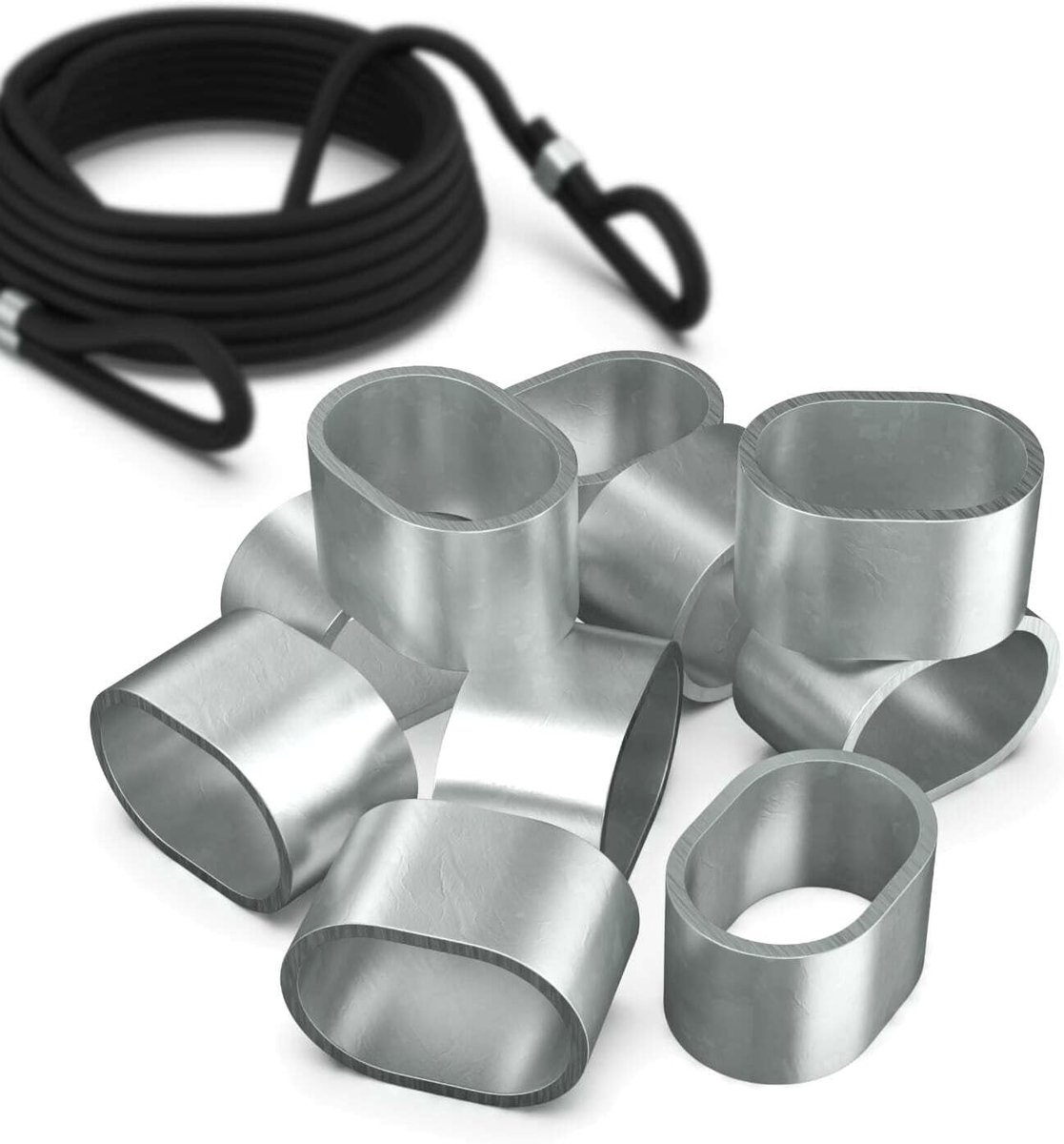 10/25 stuks krimphulzen voor rubberen touw, 8 mm, ovale klemmen voor aanhangerzeil, 100% roestvrij en robuust
