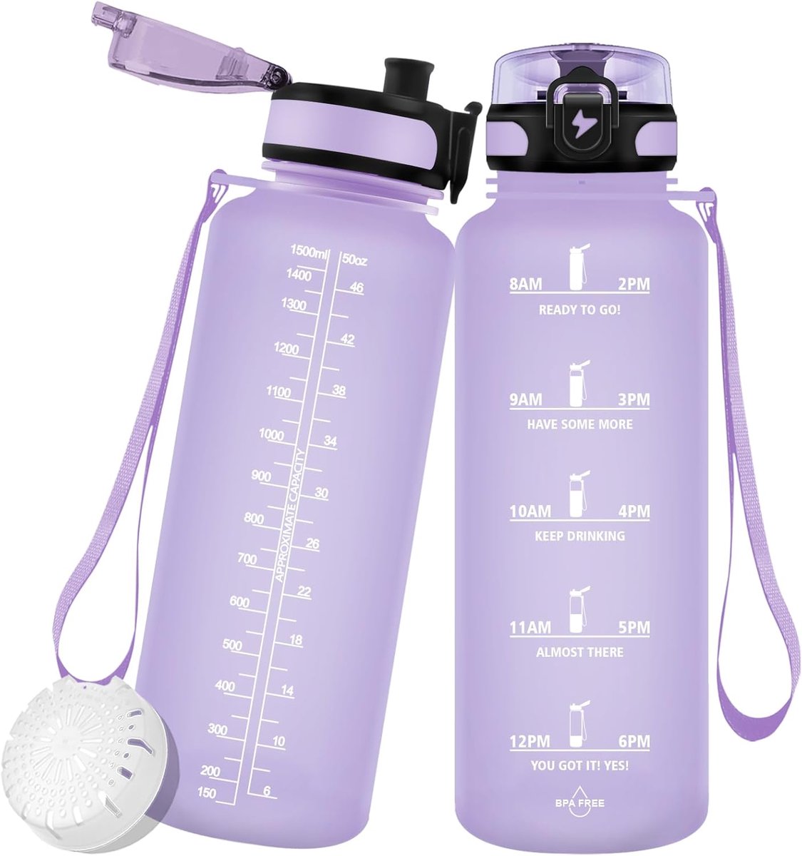 1.5 l Sportwaterfles, BPA-vrij, 1500 ml, lekvrij, van kunststof, grote fles voor yoga, fitness, outdoor, reizen, wandelen