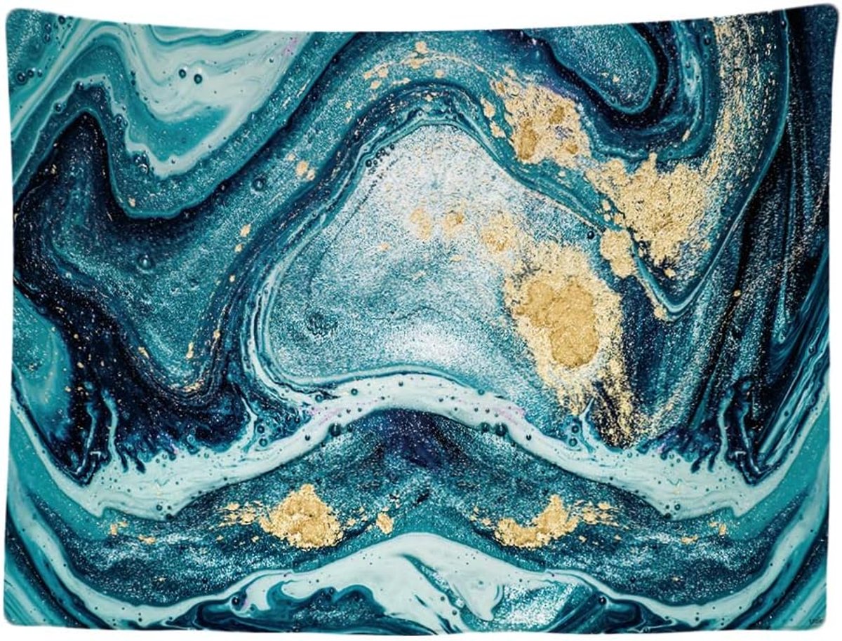 - Marmer Art Kunst Marble Blauw Goud - Wandkleed - 200x150 cm - Groot wandtapijt - Poster Versiering - Decoratie – Kleed – Doek - Schilderij - Tapestry Accessoire Roomdivider Gordijn
