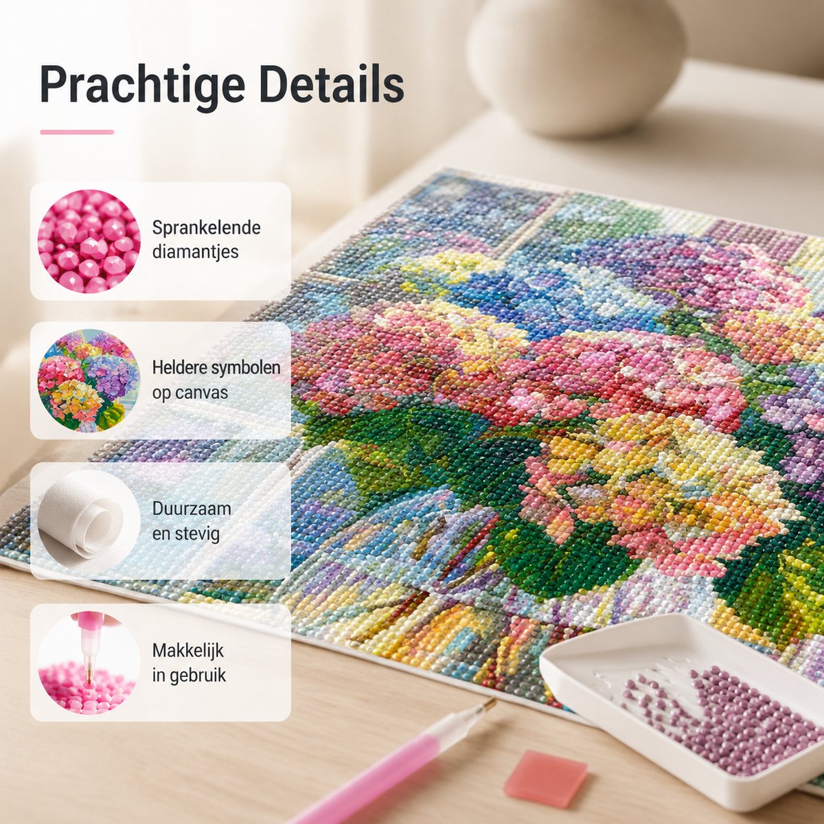 BOTC Diamond Painting Volwassenen - Diamond Painting Kinderen - Diamond Painting Pakket Volledig - 30x40CM - Bouquet — afbeelding 6