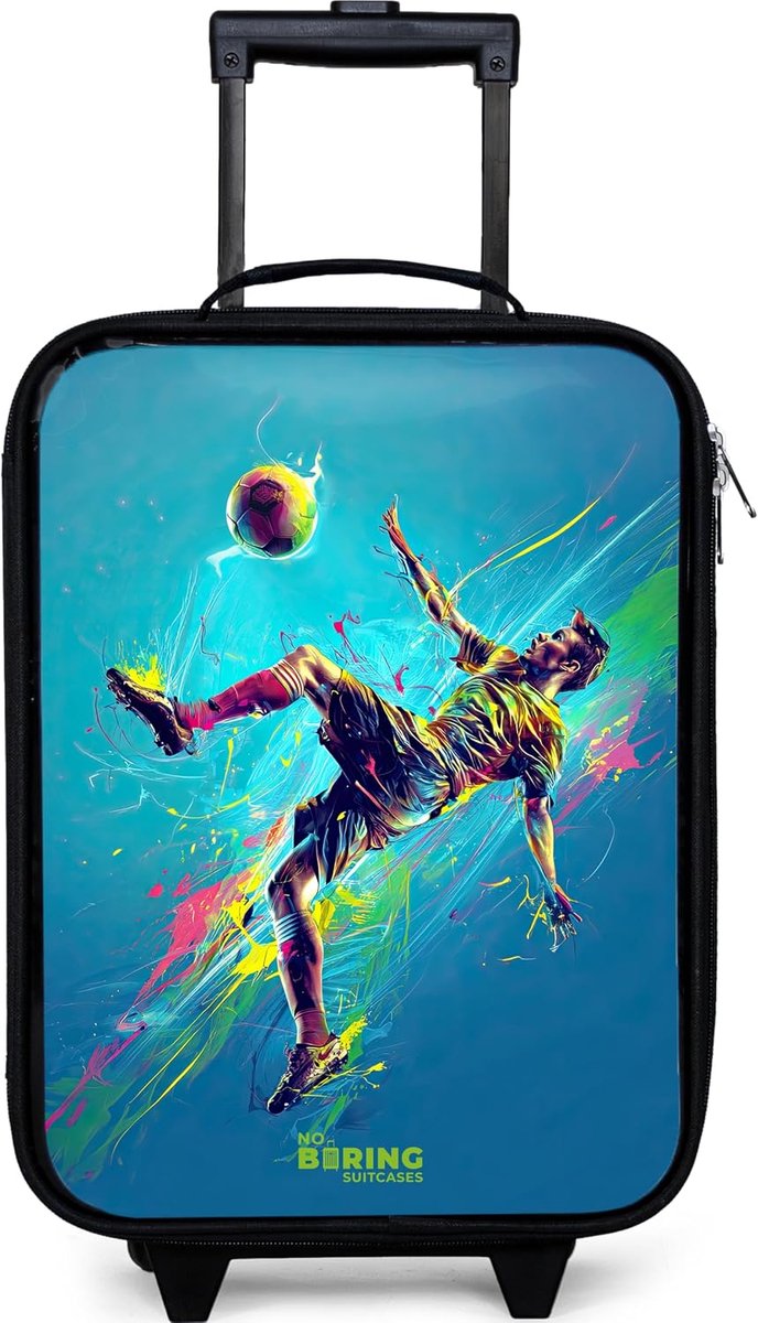 Kinderkoffer klein - 48 x 31 x 19 cm - Neon voetbal - Met LED-wielen - Ideaal voor reizen - ShopVlot