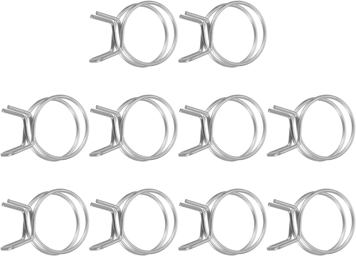 10 stuks veerslangklemmen met dubbele draad, 30 mm binnendiameter, verstelbare veerklemmen van roestvrij staal, siliconen buis